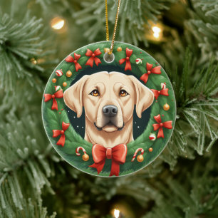 Schattige Kerst Labrador Dog Krans Feestelijk Keramisch Ornament