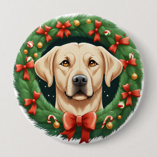 Schattige Kerst Labrador Dog Krans Feestelijk Ronde Button 4,0 Cm