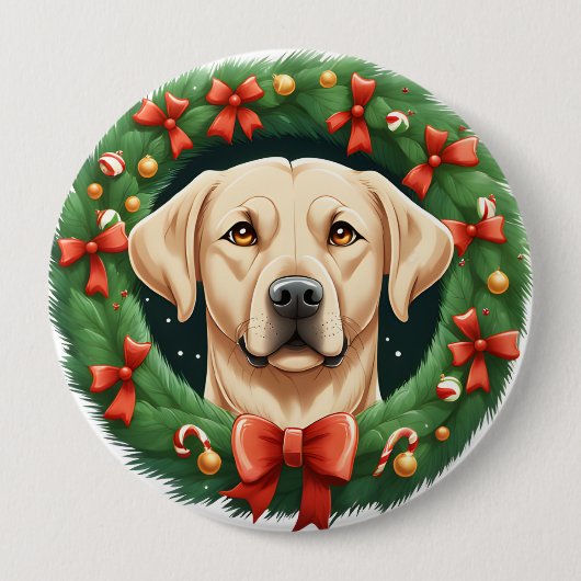 Schattige Kerst Labrador Dog Krans Feestelijk Ronde Button 4,0 Cm (Voorkant)