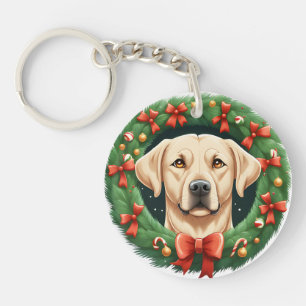 Schattige Kerst Labrador Dog Krans Feestelijk Sleutelhanger