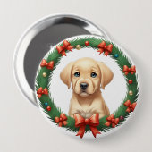 Schattige Kerst Labrador Pup Wreath Festive Ronde Button 4,0 Cm (Voorkant /achterkant)