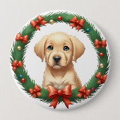 Schattige Kerst Labrador Pup Wreath Festive Ronde Button 4,0 Cm (Voorkant)
