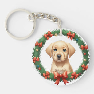 Schattige Kerst Labrador Pup Wreath Festive Sleutelhanger