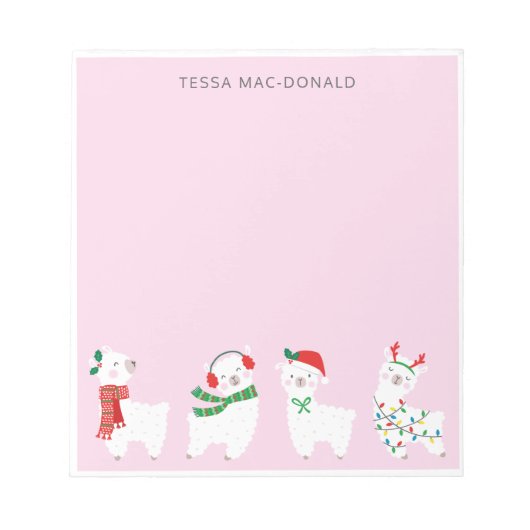 Schattige kerst Llamas op lichtroze Notitieblok (Voorkant)