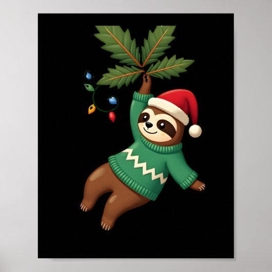 Schattige Kerst Luiaard Sinterklaas Hoed Kerstmis Poster (Voorkant)