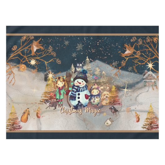 Schattige Kerst Magisch blauw Tafelkleed (Voorkant (Horizontaal))