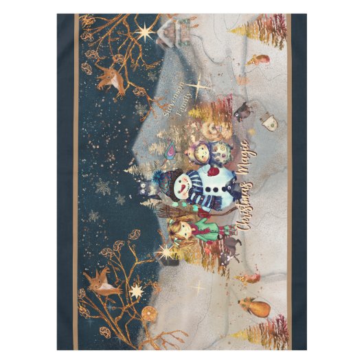 Schattige Kerst Magisch blauw Tafelkleed (Voorkant)
