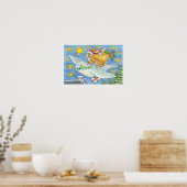 Schattige kerst met konijn als kerstman op uil poster (Keuken)