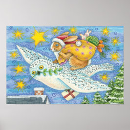 Schattige kerst met konijn als kerstman op uil poster