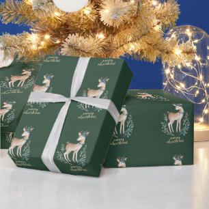 Schattige kerst met rendieren en groene kerst cadeaupapier