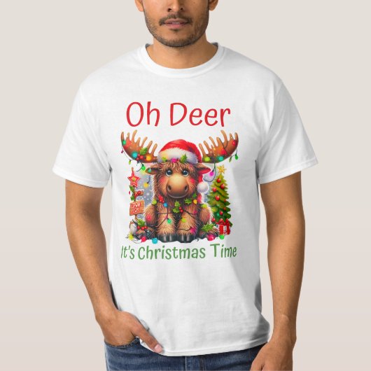 Schattige kerst Moose met Santa Hat en Holida T-shirt (Voorkant)