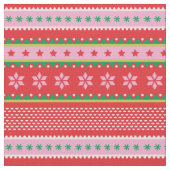Schattige Kerst Nordic pattern rood wit roze groen Stof (Close Up)