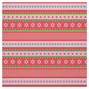 Schattige Kerst Nordic pattern rood wit roze groen Stof