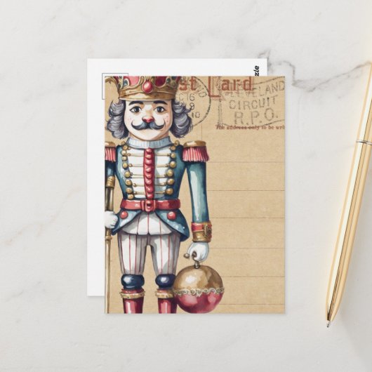 Schattige kerst notenkraker Vintage Briefkaart (Voorkant / Achterkant in situ)