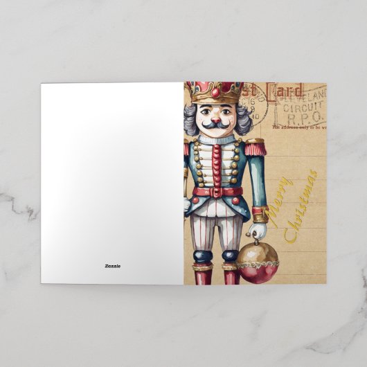 Schattige kerst notenkraker Vintage Folie Wenskaart (Buiten Laag)