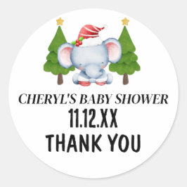 Schattige Kerst Olifant Baby shower Dank u Ronde Sticker