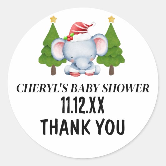 Schattige Kerst Olifant Baby shower Dank u Ronde Sticker (Voorkant)