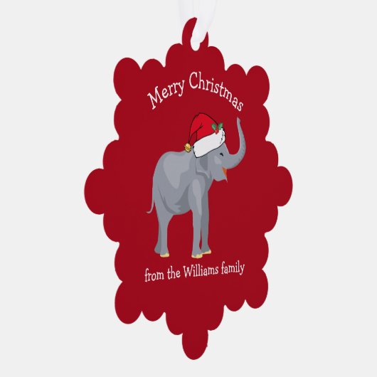 Schattige Kerst Olifant in Santa Hat Custom Rood Ornament Kaart (Rechts)