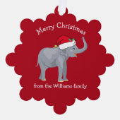 Schattige Kerst Olifant in Santa Hat Custom Rood Ornament Kaart (Voorkant)