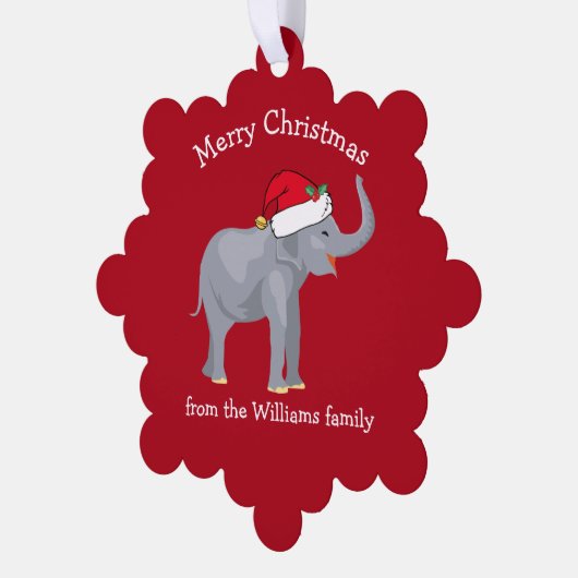 Schattige Kerst Olifant in Santa Hat Custom Rood Ornament Kaart (Links)