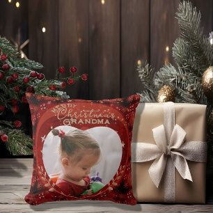 Schattige kerst oma rode foto kussen