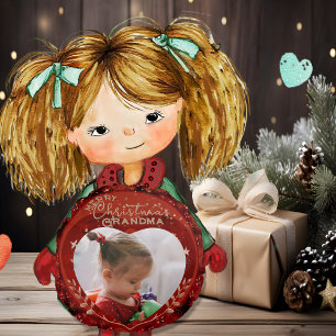 Schattige kerst oma rode foto rond kussen