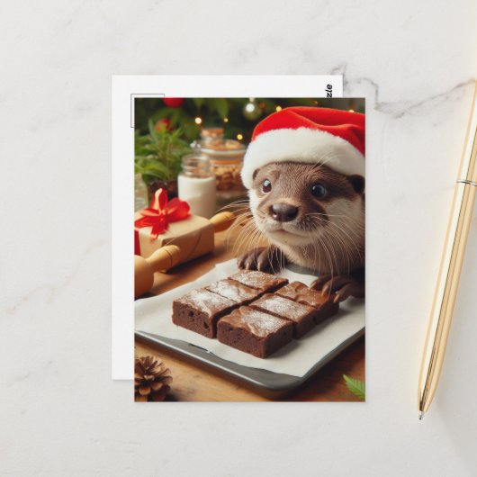 Schattige kerst otter bakken brownies briefkaart (Voorkant / Achterkant in situ)