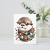 Schattige Kerst Otter Briefkaart (Staand voorkant)