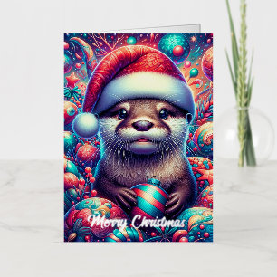 Schattige Kerst Otter Folie Wenskaart
