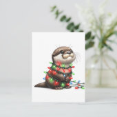 Schattige kerst otter verpakt in verlichting briefkaart (Staand voorkant)