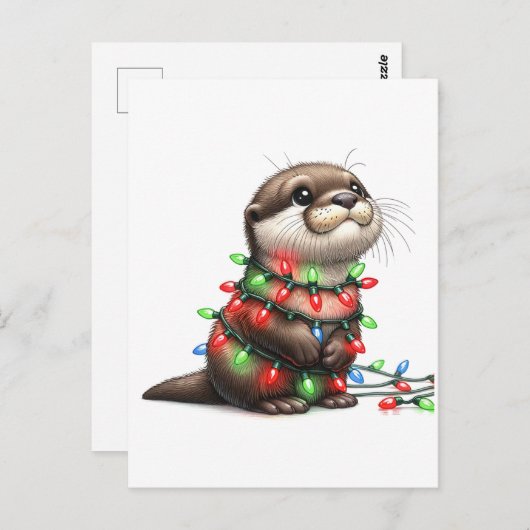 Schattige kerst otter verpakt in verlichting briefkaart (Voorkant / Achterkant)