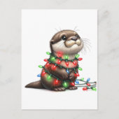 Schattige kerst otter verpakt in verlichting briefkaart (Voorkant)