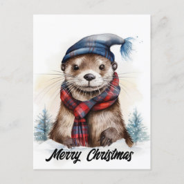 Schattige kerst otterblauw Pet rode sjaal Briefkaart