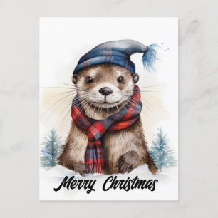 Schattige kerst otterblauw Pet rode sjaal Briefkaart