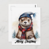 Schattige kerst otterblauw Pet rode sjaal Briefkaart (Voorkant / Achterkant)