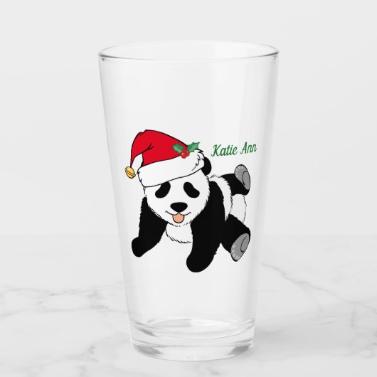 Schattige Kerst Panda Beer Custom Glas (Voorkant)