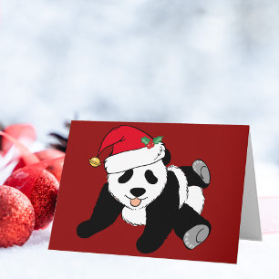 Schattige Kerst Panda Beer in Kerstman Hoed Rood Feestdagen Kaart