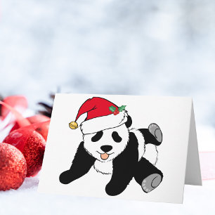 Schattige Kerst Panda Beer in Kerstmannen Hoed Feestdagen Kaart