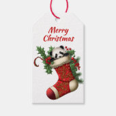 Schattige Kerst Panda Beer Peeking Cadeaulabel (Voorkant)