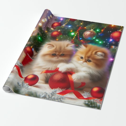Schattige Kerst Perzische Kat Inpakpapier (Uitgerold)