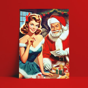 Schattige Kerst Pin-up en Kerstman Briefkaart