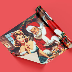 Schattige Kerst Pin-up en Kerstman Cadeaupapier