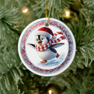 Schattige Kerst Pinguïn Schaatsen Vakantie Ornamen Keramisch Ornament
