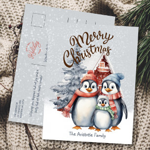 Schattige Kerst Pinguïns Familie Vakantie Briefkaa Briefkaart