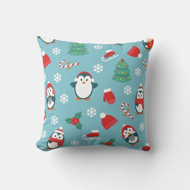 Schattige Kerst Pinguïns Patroon Kussen (Voorkant)