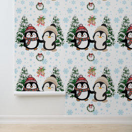 Schattige Kerst Pinguïns Winter Wonderland Behang