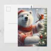 Schattige kerst Polar Beer en de kardinaal Briefkaart (Voorkant / Achterkant)