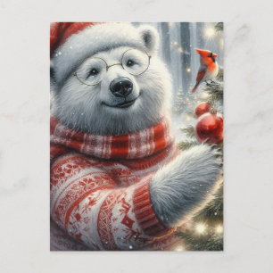 Schattige kerst Polar Beer en Kardinaal Bird Briefkaart