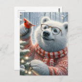 Schattige kerst Polar Beer en Kardinaal Tree Briefkaart (Voorkant / Achterkant)