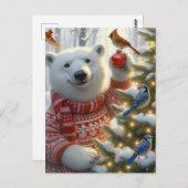 Schattige Kerst Polar Beer en Vogels Briefkaart (Voorkant / Achterkant)